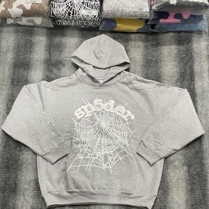 Gray Sp5der OG Web Hoodie New